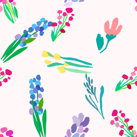 Seamless pattern with flowers, plant vector background. Abstract floral illustration. Textile Spring...