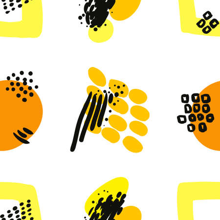 Vector abstract background. Seamless brush stroke pattern. Paint shapes and dots. Textile print or wrapping paperのイラスト素材