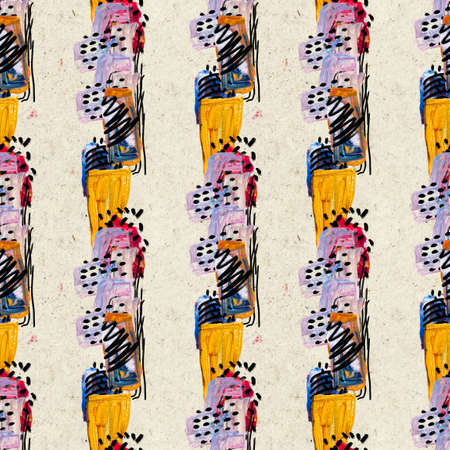 Seamless pattern with hand drawn paint strokes. Art background. Abstract colorful acrylic painting. Geometric shapes. The palette of oil paints. Print for textileの写真素材