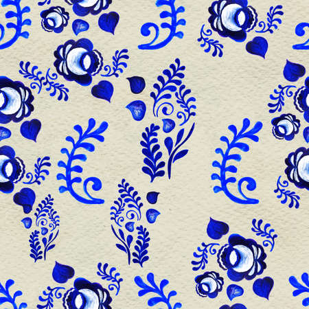 Blue floral seamless pattern in Russian gzhel backgroundの写真素材