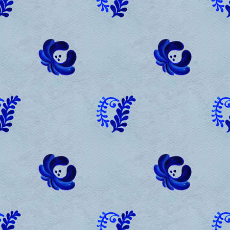Blue floral seamless pattern in Russian gzhel backgroundの写真素材