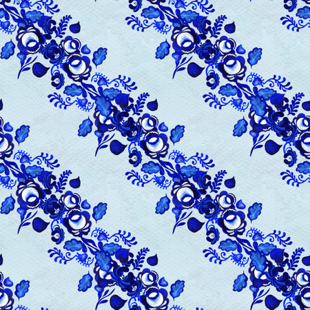 Blue floral seamless pattern in Russian gzhel backgroundの写真素材