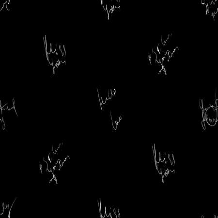 Seamless vector pattern. White text on a black background.のイラスト素材