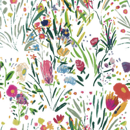 Seamless pattern with wildflowers on watercolor paper background.の写真素材