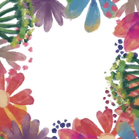 Greeting card with watercolor flowers. Abstract floral frame. Botanical hand drawn border.の写真素材