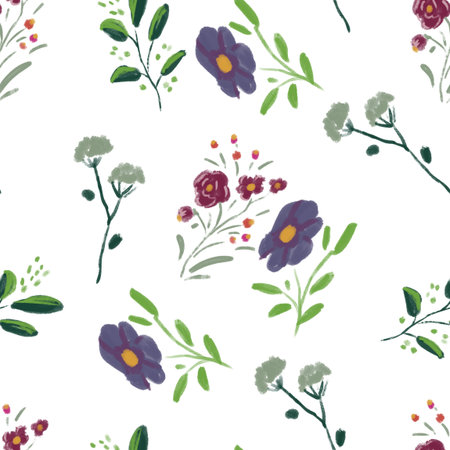 Seamless pattern with wildflowers on watercolor paper background.の写真素材