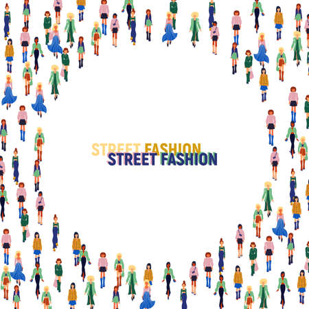 Women in trendy clothes. Fashion flat style vectorframeのイラスト素材