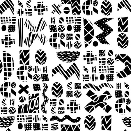 Vector geometric seamless pattern. RBlack and white doodle abstract backgroundのイラスト素材