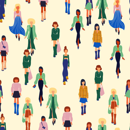 Seamless pattern. Women in trendy clothes. Fashion flat style illustration.のイラスト素材