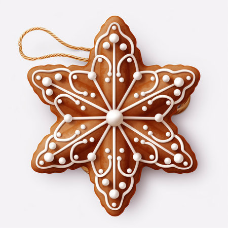 Gingerbread isolated on a white background. Christmas cookies in shape of a star. Holiday food. Traditional sweets.の素材