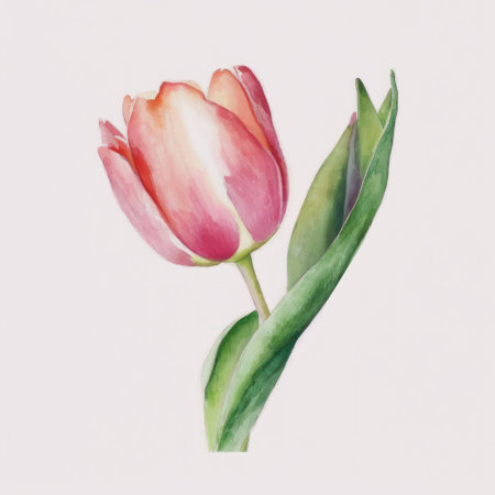 Red tulip flower on white background. Watercolor styleの素材