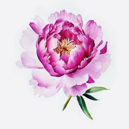 Bright pink peony flower. Watercolor illustration on white paper. Floral art. Generative AI.の素材