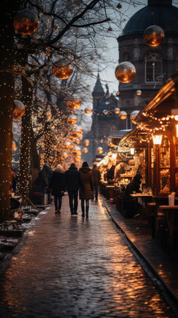 Christmas market. People at an illuminated street.の素材