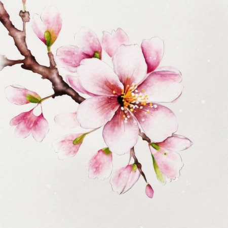 Pink Sakura flower. Blooming cherry or apple tree. Watercolor style isolated on white background.の素材