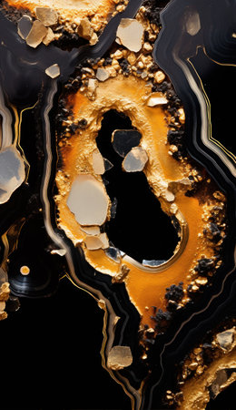 Marble ink abstract background . Smooth agate golden black and white texture. Polished stone wall with an exquisite natural pattern.の素材