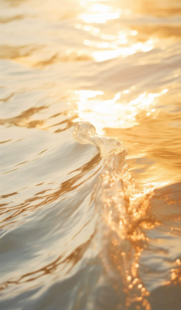 Gold wave in the ocean. Water surface in the golden light of the sun at sunset or dawn. Beauty in nature wallpaperの素材