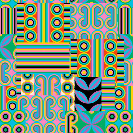 Colorfulness and symmetry create an colorful kaleidoscope seamless pattern