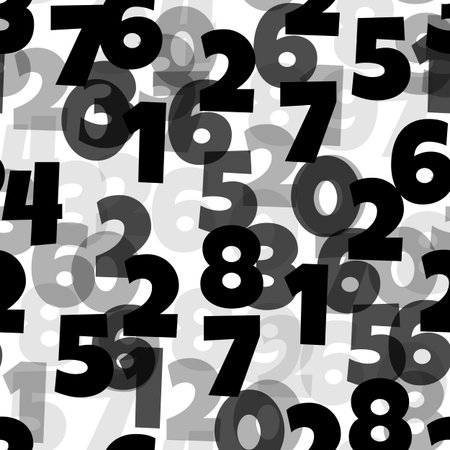 Vector seamless pattern with black transparent numbers on a white background