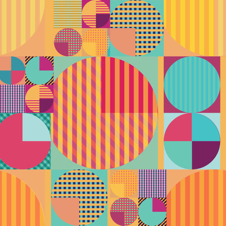Colorful geometric seamless pattern with circles and squaresのイラスト素材
