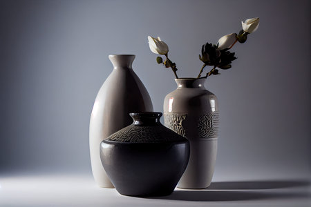 Beautifully crafted ceramic vases with intricate detailing, art objects home decor.