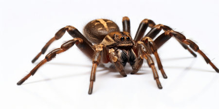 Closeup of a Spider on a white background, highlighting details and textures. Scary Insect Halloween Decorの写真素材
