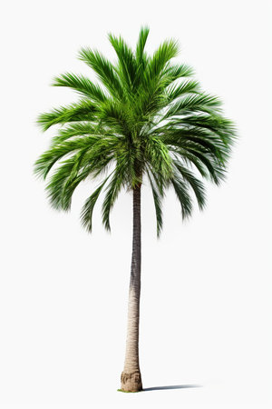 Tall palm tree with lush branches isolated on white backgroundの素材