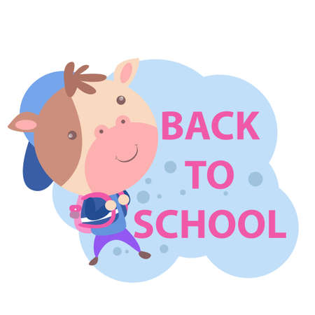 Vector graphic illustration of cute cow back to school flat design.のイラスト素材