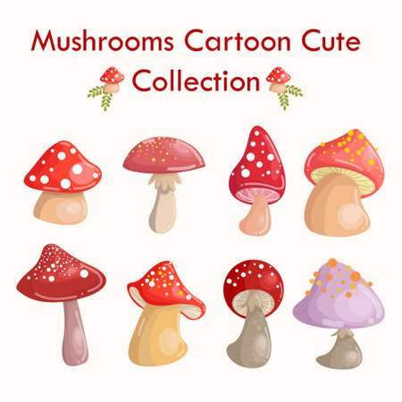 Cute mushroom cartoon illustration collectionのイラスト素材