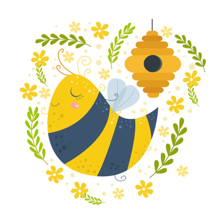 Vector illustration of cute bee drawing backgroundのイラスト素材