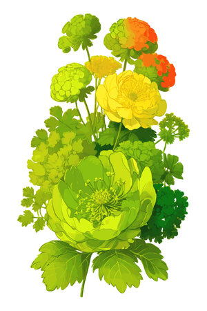 Beautiful bouquet of Alchemilla flowers designのイラスト素材