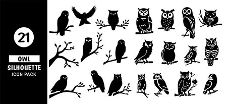 Owl Silhouette Vector Icon Set Minimalist Vector Art Icons for Graphic Design Scalable Vector Designのイラスト素材