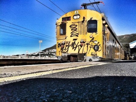 Arriving train and kalk bay station cape townの素材