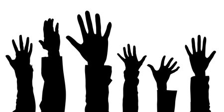 Illustration of different hands lifted upwards, as a background