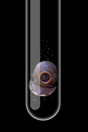 Illustration of a glass test tube with bathyscaphe inside itの写真素材