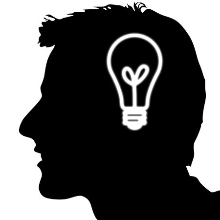 Illustration of a shone lamp in a head at the manの写真素材