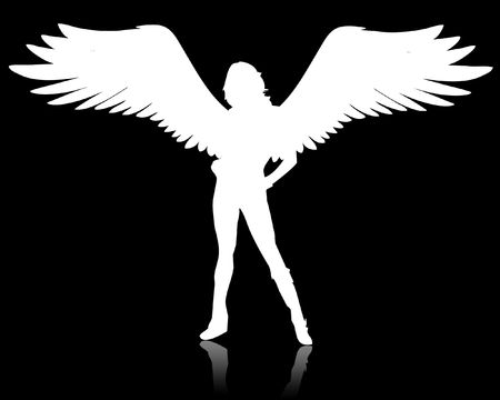 Illustration of a white angel on a black backgroundの写真素材