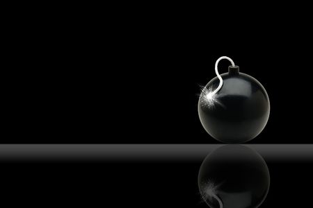 Illustration of a bomb with a burning cord on a black backgroundの写真素材