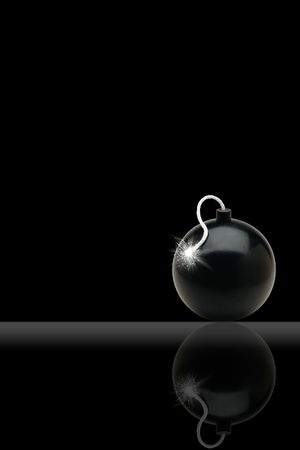 Illustration of a bomb with a burning cord on a black backgroundの写真素材