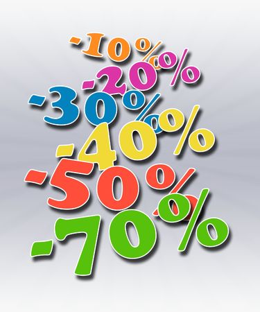 Illustration of percents of the discount of different colourの写真素材