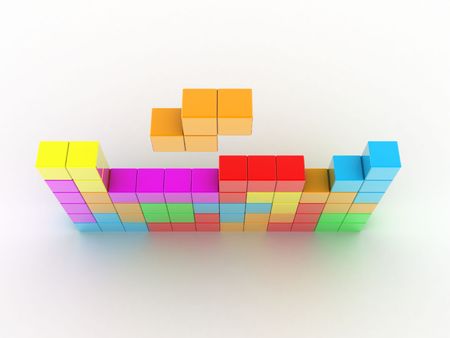 Illustration of cubes of different colour, for game in a tetrisの写真素材