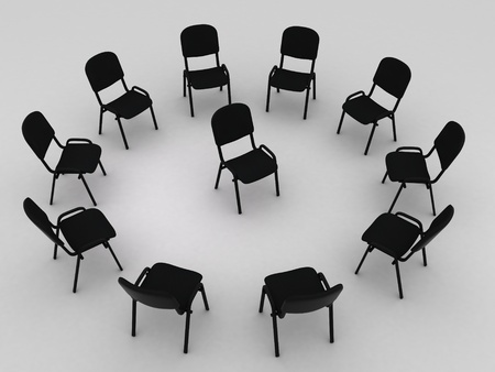 Illustration of many chairs standing round oneの写真素材