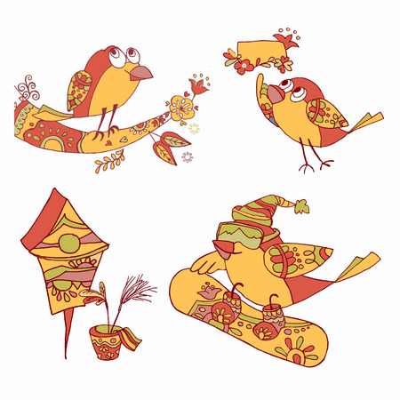 Decorative floral birdsのイラスト素材