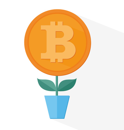 Vector Bitcoin symbol with flower growing. cryptography illustrationのイラスト素材