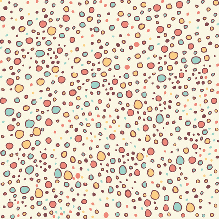 Seamless hand drawn bsckground with blue red and yellow dots. fabric pattern, kids clothes design. pastel colorsのイラスト素材