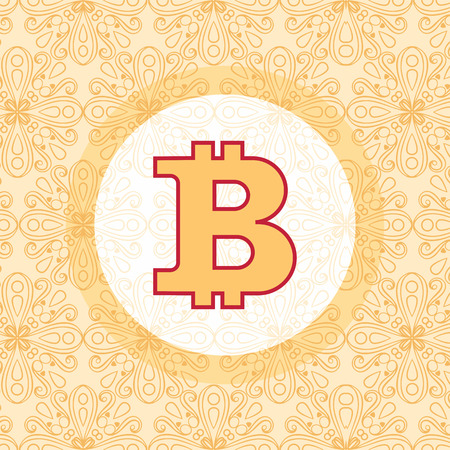Bitcoin symbol  on decorative background with otooman motifsのイラスト素材