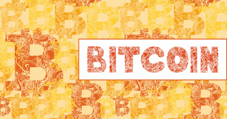 bitcoin symbol and word blockchain on orange backgroundのイラスト素材