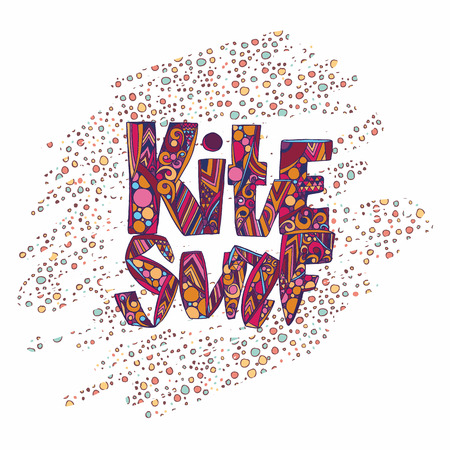 Design t-shirt with tag kitesurf.  Kite surfing school emblem design with decorative abstract background. vector illustration.のイラスト素材