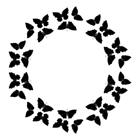 Butterfly circular pattern. Wreath of black butterfly isolated on white.のイラスト素材