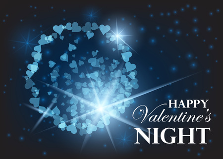 Valentine day party design card banner with fireworks. Vector happy valentine love poster illustration. Party celebration cardのイラスト素材