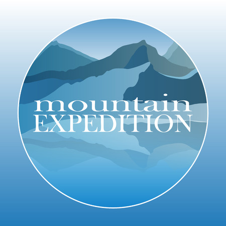 Mountaineering and Traveling Vector Illustration. Landscape with Mountain Peaks and water. Extreme Sports, Vacation camping and Outdoor Recreation Concept. Mountains expeditionのイラスト素材